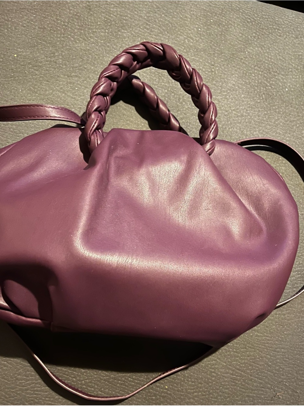 Braided Handle Plum Shoulder Bag